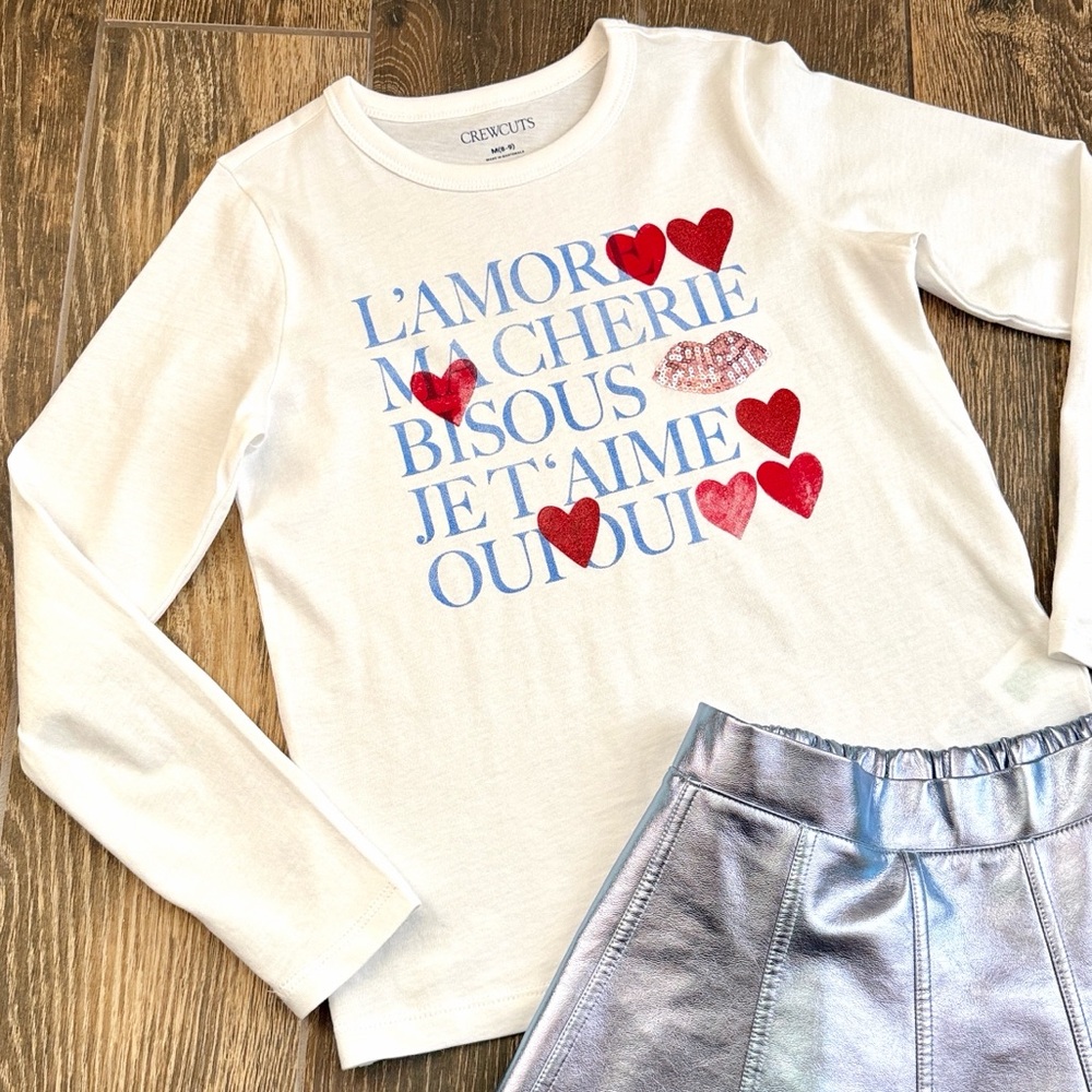 J.Crew Girls’ L’Amour Long-Sleeve Sequin Heart Tee/Metallic Faux Leather Skirt—M - Picture 4 of 12
